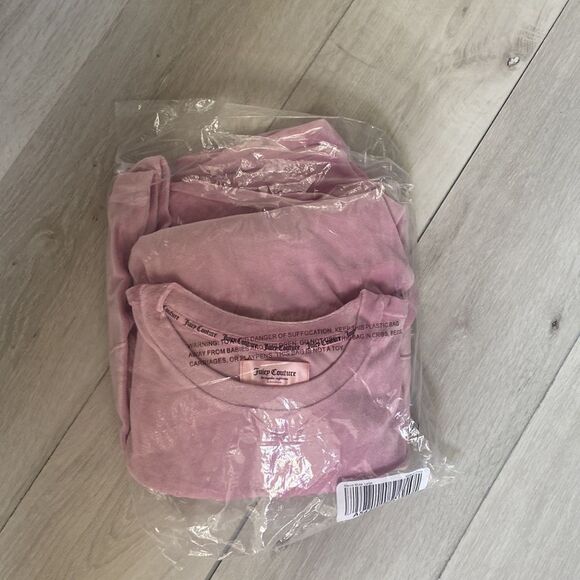 Juicy Couture Velvet Fleece Long Sleeve Crew Top & Flare Pant L Mauve NWT IN PKG - Picture 2 of 4